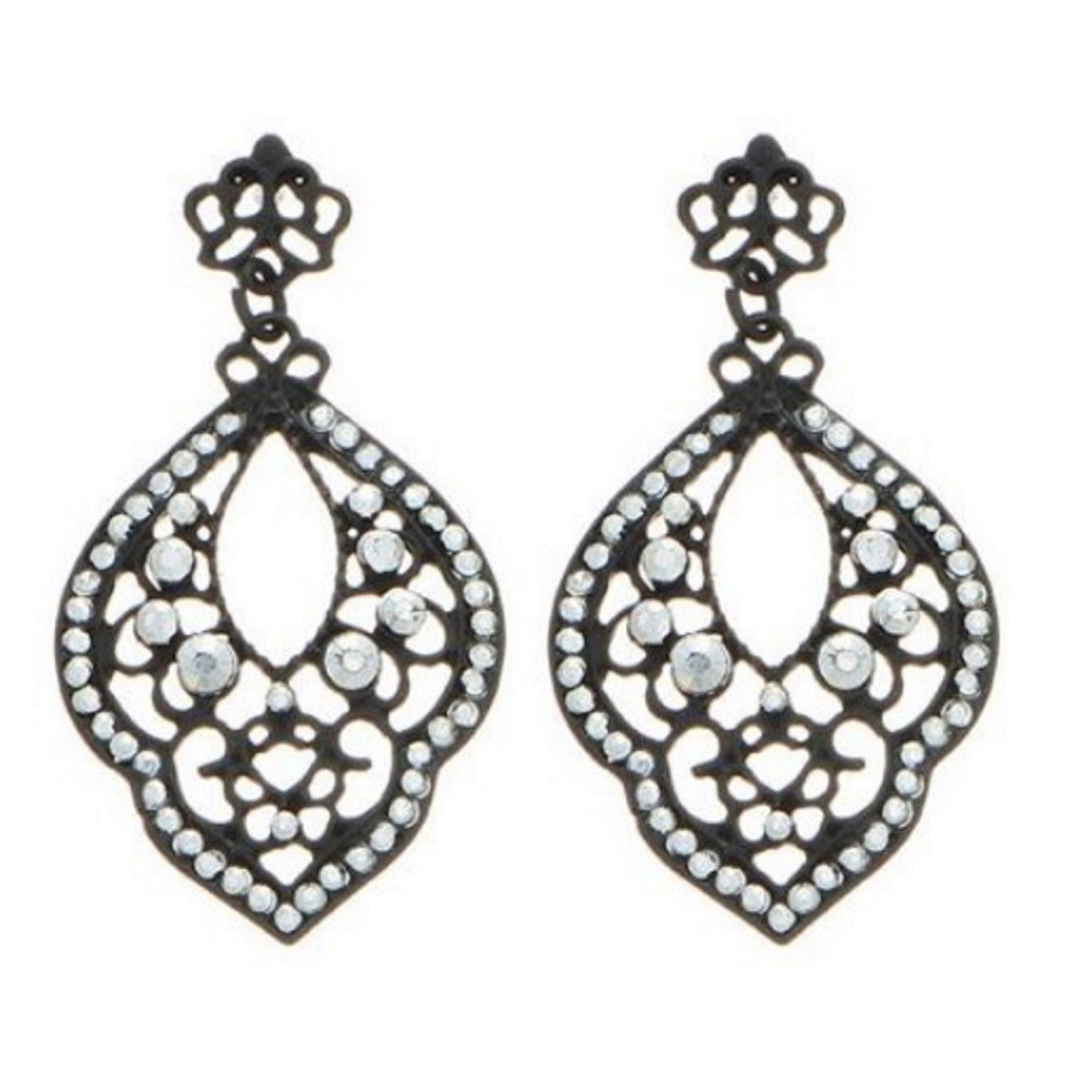 Black Filigree And Crystal Earrings